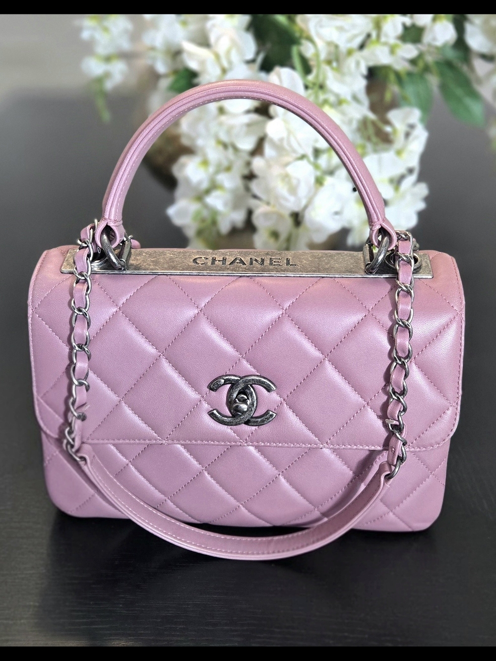 Chanel Trendy CC Flap Lambskin Quilted Leather Top-Handle Bag Mauve Pink